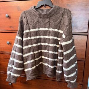 LC Lauren Conrad Chocolate and Cream Cable Knit Sweater